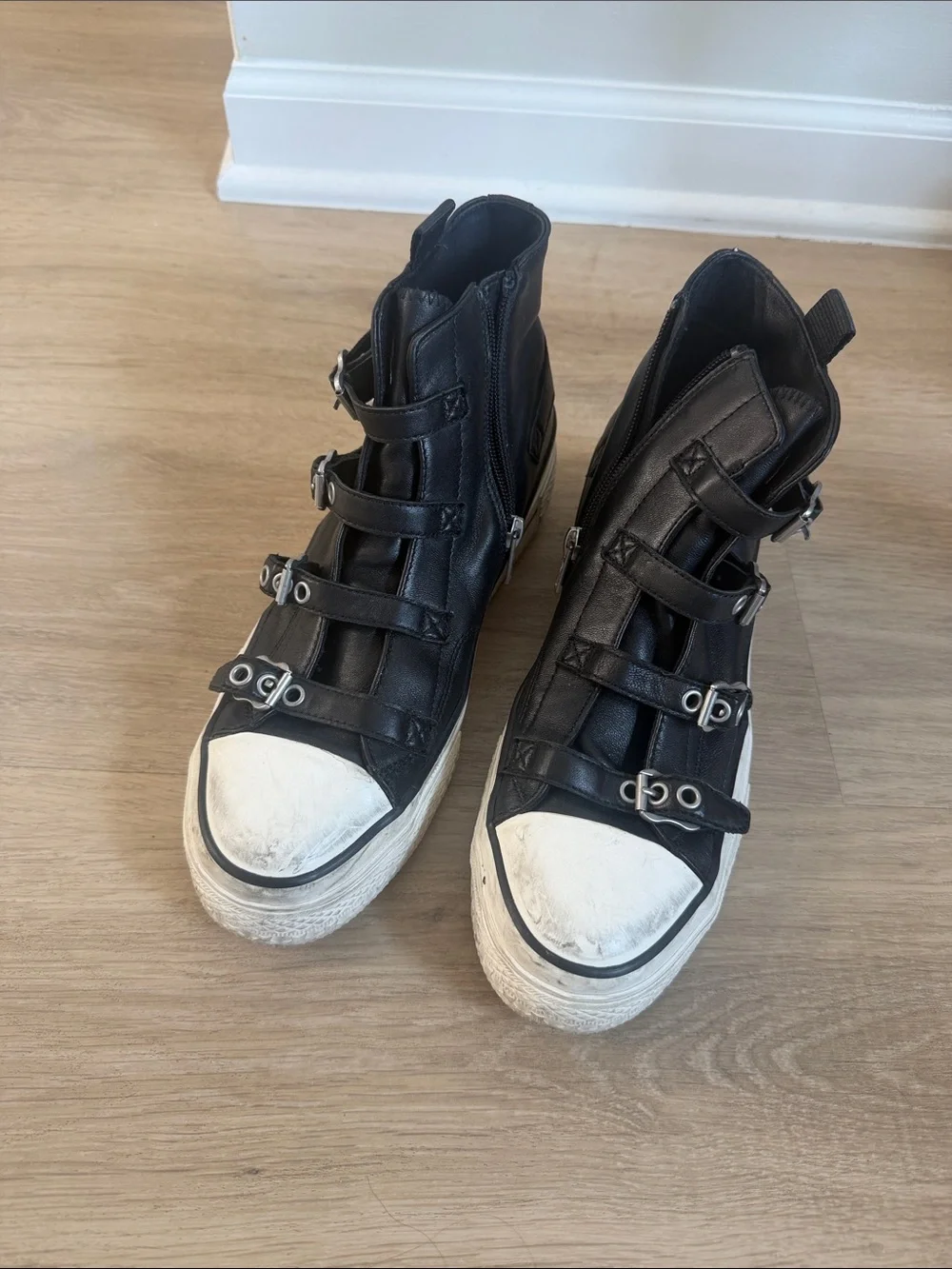 Ash Black Leather High-Top Sneakers with White Toe Caps
